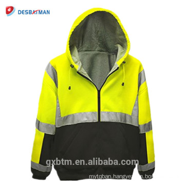 Hot Selling Wholesale ANSI 107 Class 3 2-Tone Safety Hoodie Full Zip Hi Vis Hooded Sweatshirt